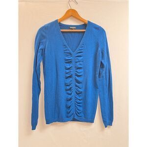 Dressbarn Womens Long Sleeve Front Ruffle Cardigan Sweater Blue Sz M